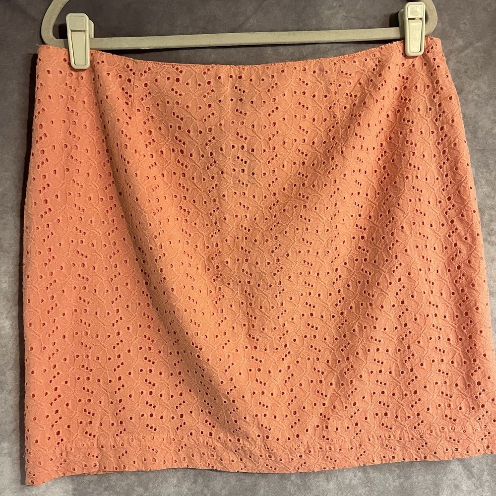 LL Bean Camden Skirt Eyelet  Sunrise Pink Favorite Fit 14 Petite NWT‎
